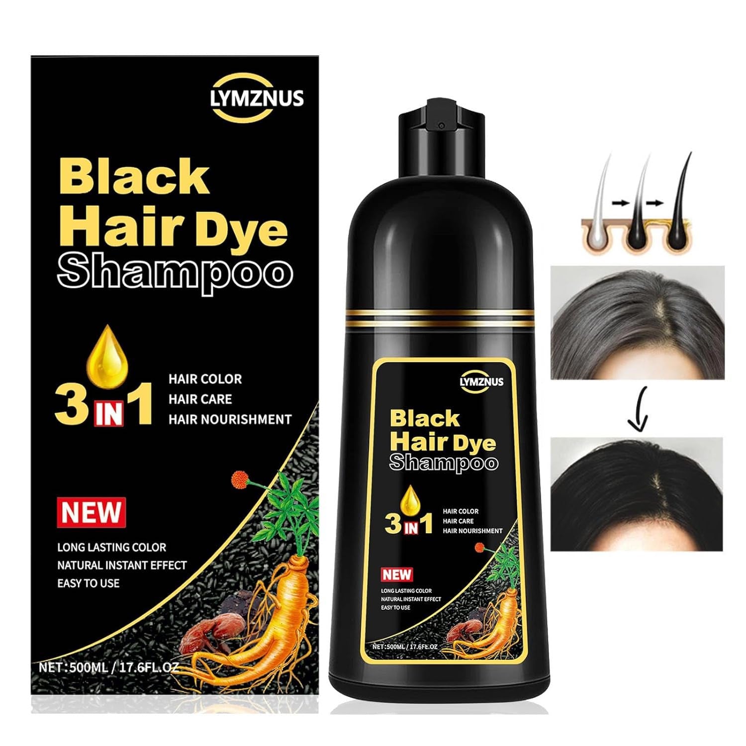 Oferta - Shampoo Anticanas 3 en 1 tiñe cabello Negro 500ml + Envío Gratis